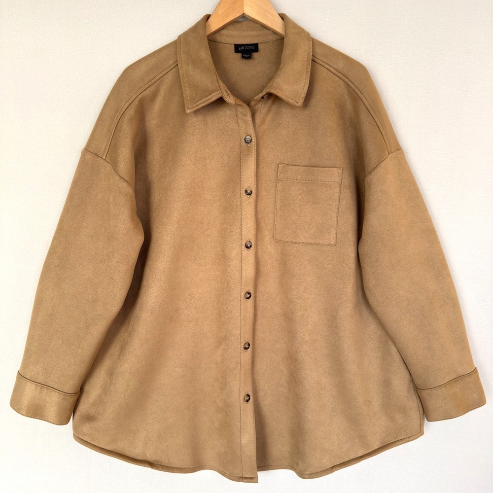 J Jill Wearever Collection Faux Suede Button Up Shacket Jacket Women's 2X‎  Tan